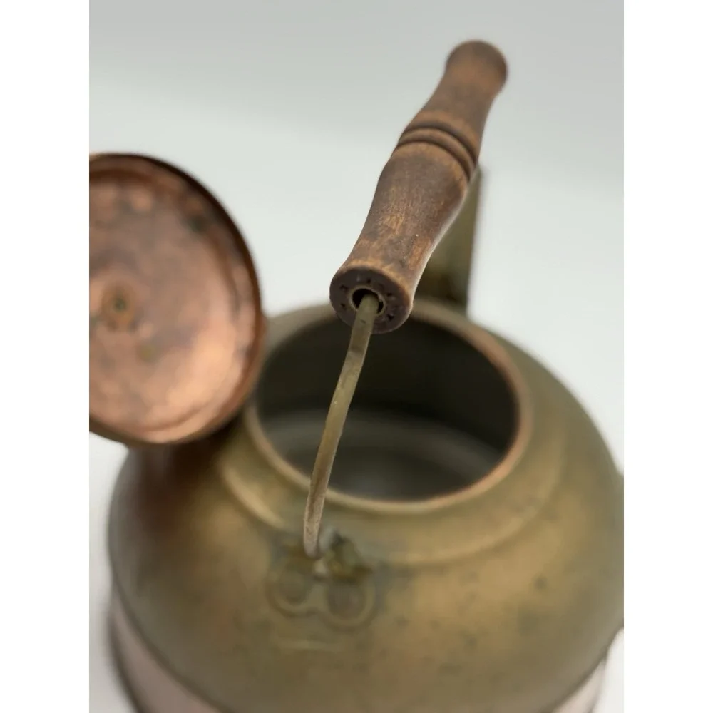 Vintage Revere Ware Copper Kettle USA Made Patina Wood Handle Primitive Cottage